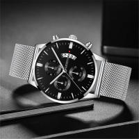Reloj De Pulsera De Cuarzo Para Hombre Estilo De Negocios Y Casual Material De Acero Inoxidable Azul Con Correa De Malla Reloj Analogico Con Calendario - details 7