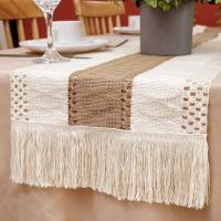 Corredor De Mesa De Lino Splicing En Estilo Boho Y Moderno Para Decoración De Casa Rústica Con Encaje De Algodón Tejido - details 4