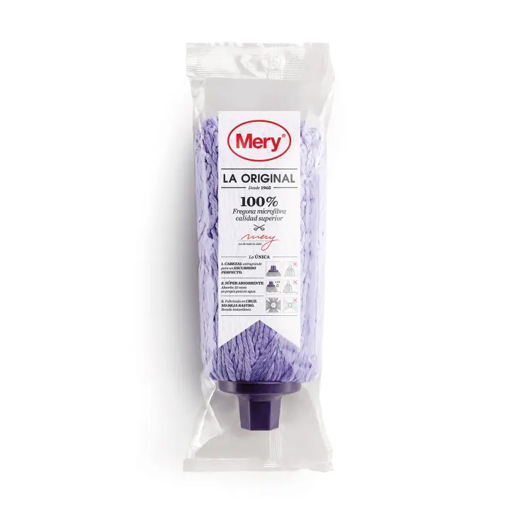 Fregona de Microfibra Mery | Absorción Rápida | Secado Instantáneo | Escurrido Fácil | Resistente a Productos Químicos | Cabezal Extragrande | Rosca Universal | Color Lila, 22 Cm - 1