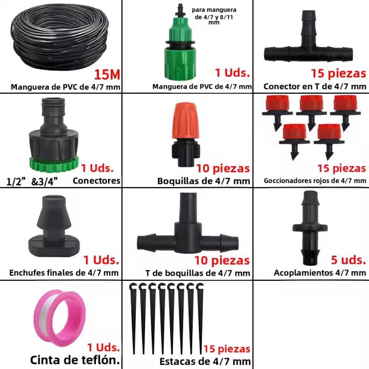 Sistema De Riego Para Jardín Kit De Riega Con Tubo Automático Ajustable Instalación Facilita Ahorro De Agua Herramientas De Jardinería - 1