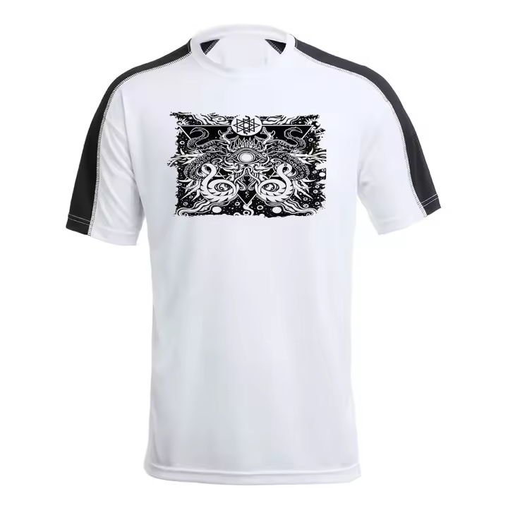MERCHANDMANIA CAMISETA TÉCNICA FRANJA MANGAS NEGRA azathoth hp lovecraft pesadilla la llamada de cthulthu tshirt - 1