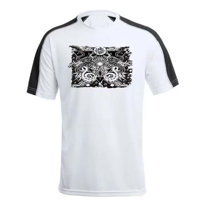 MERCHANDMANIA CAMISETA TÉCNICA FRANJA MANGAS NEGRA azathoth hp lovecraft pesadilla la llamada de cthulthu tshirt - 1