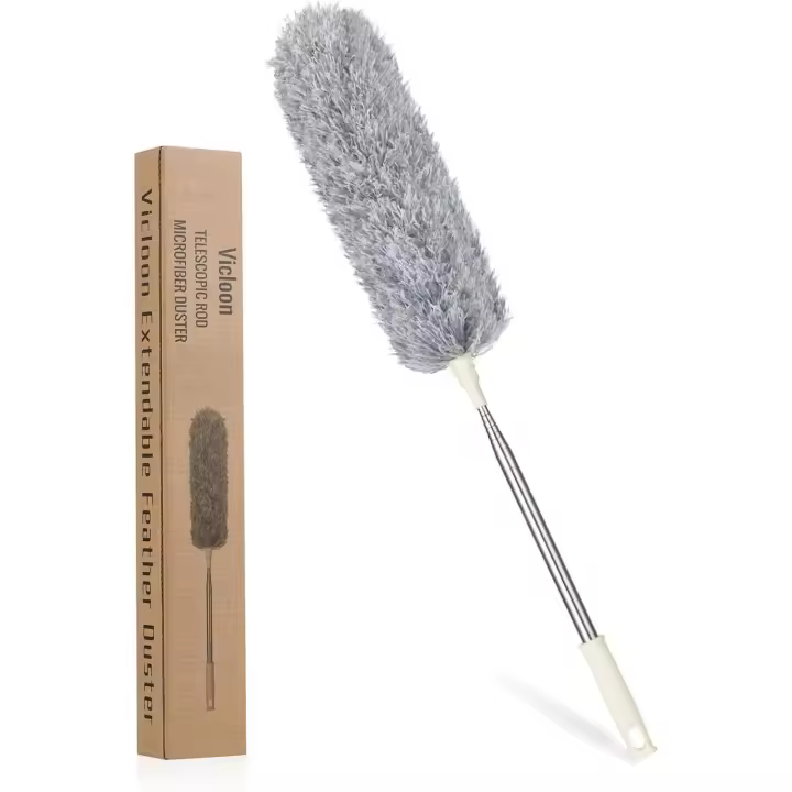Aspirador de polvo extensible, aspirador de polvo de microfibra, con una longitud de hasta 280 cm, con varilla extensible de acero inoxidable, lavable, fácil de quitar el polvo (gris) - 1