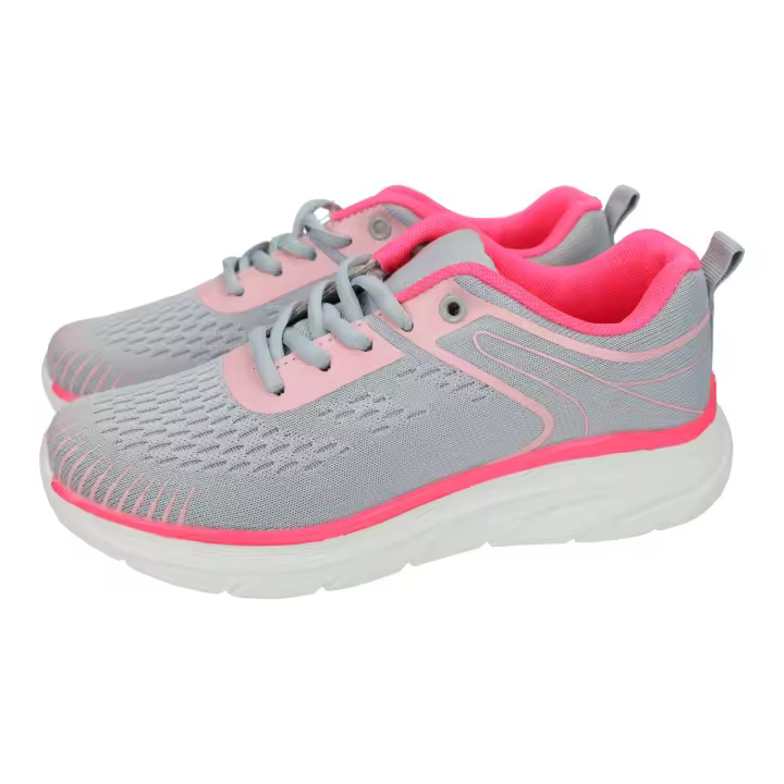 Deportivos marca DEMAX para mujer en color gris-rosa. Deportivas para mujer, sencillas y ligeras, con cordones y plantilla memory extraible - 1