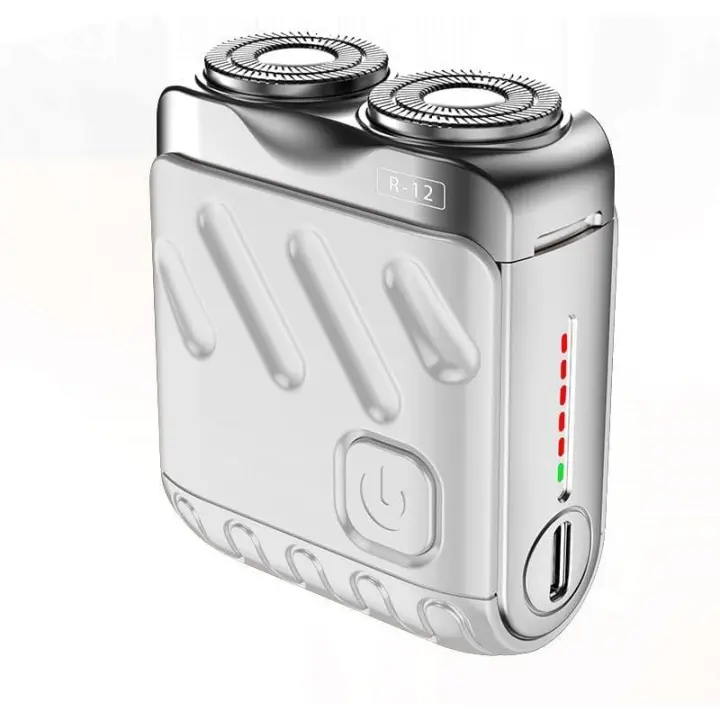 Afeitadora eléctrica portátil de doble anillo rotatorio, versión mejorada 2025, mini afeitadora USB de doble cabezal para hombre, resistente al agua (seco/húmedo), motor de alta velocidad de 9000 RPM para un afeitado rápido en viajes y oficina (blanco) - 1