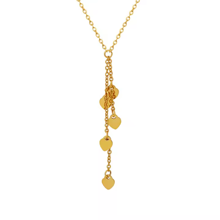 Colgante de corazón de acero inoxidable  chapado en oro de 18K para mujer, deslustre impermeable, collar de borla larga Collar con colgante de corazón de acero inoxidable , cadena para el cuello con cordones, joyería resistente al agua, Collar de regalo - 1