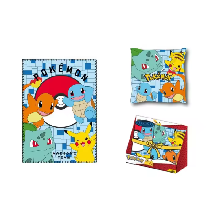 POKEMON, Conjunto de Manta Polar Suave y Acogedora y Cojín con Estampados de Personajes - Calidez y Aventura - 1