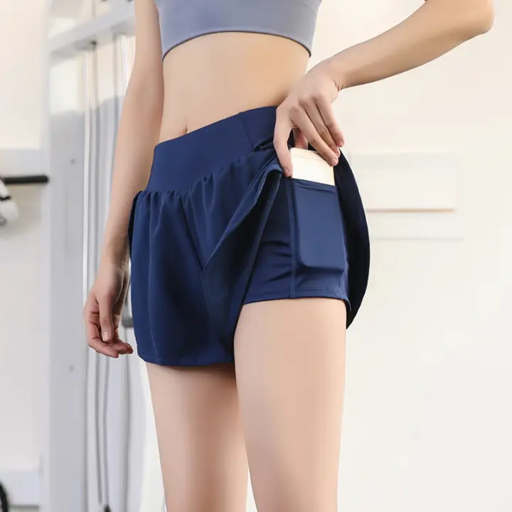 Shorts De Yoga Para Mujer Con Bolsillo Doble Capa De Tela Deportiva Fitness Running Entrenamiento En El Gimnasio - 1
