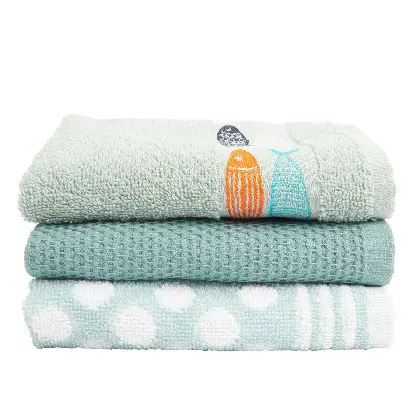 La Mallorquina - Pack de 3 paños de cocina de rizo y Nido de Abeja - 100% Algodón - Peces - 1