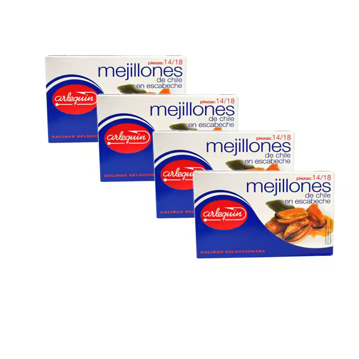 ARLEQUIN Mejillón en Escabeche, Pack de 4 Latas de 120 grs. y 13/18 Unds (480 grs. y 52/72 Unds) - 1