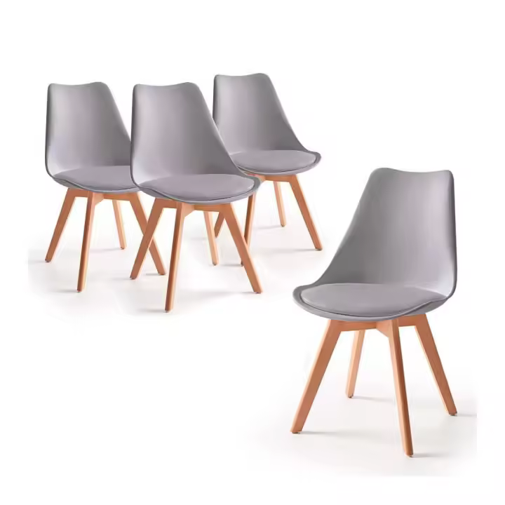 ORION91 Conjunto Mesa 4 patas Blanca 80x80x76cm + 4 Sillas SIRIO Color Gris Claro Asiento Acolchado Piel Sintética y Patas Haya 82x48x42cm Comedor Oficina Salón Teletrabajo Cocina - SpazioLuzio - 1