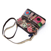 Bolso De Hombro Para Mujer De Cuero Genuino Con Estampado De Serpiente Y Mosaico Floral Colorido Bolso De Moda Casual De Medio Luna - details 7