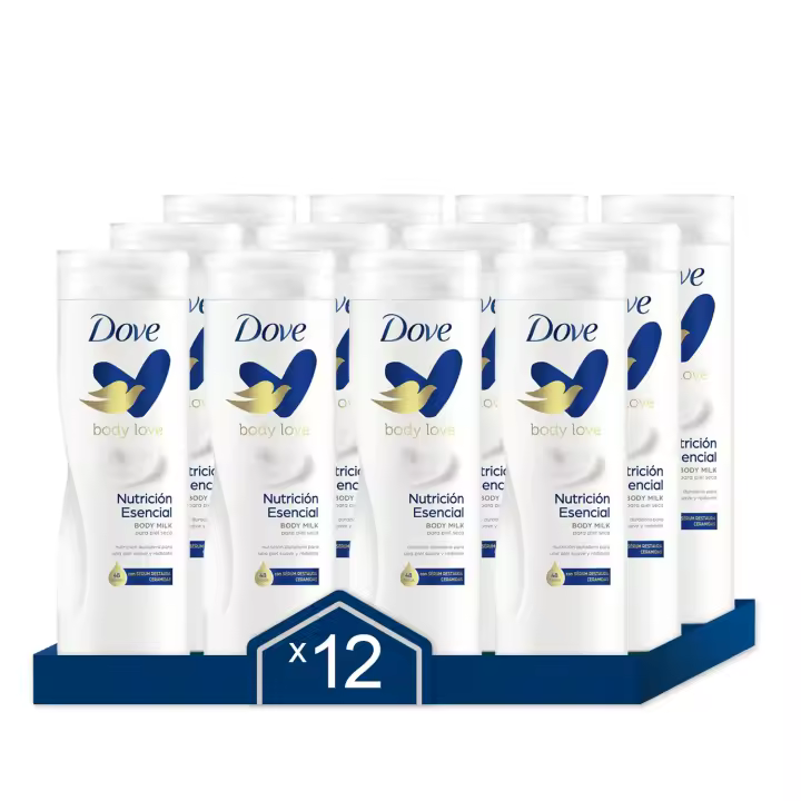 Dove Loción Corporal Nutrición Esencial para piel seca. 48h de hidratación y suavidad 400ml - Pack de 12 - 1
