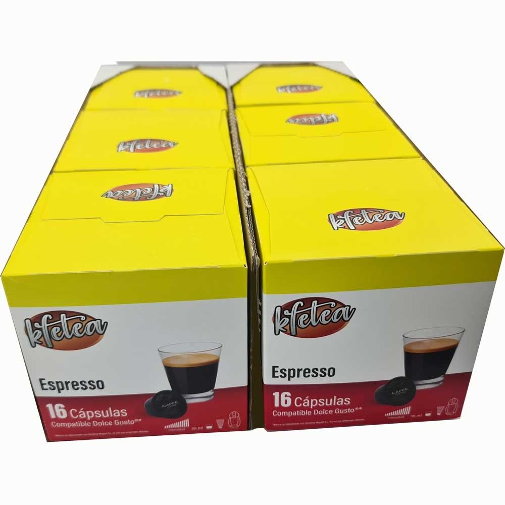 Kfetea - Espresso. 128 Capsulas Compatibles Dolce Gusto (Formato 8x16 uds). Extra Sabor y Energía. Alta Calidad