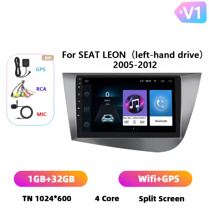 Podofo Radio de coche Android 2 Din para SEAT Leon 2005 2006 2007 2008 2009-2012 Carplay 8+128GB AI Voice WIFI+4G DSP GPS Navegación Multimedia Reproductor de Video - 1