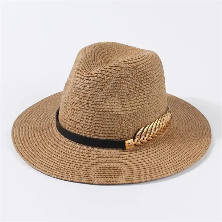 Sombrero De Playa De Paja Unisex, Borde Plano, Sombreros De Sol De Jazz, Monochromaticos, Clásicos Para Hombres Y Mujeres Protección Solar Estilo Casual - 1