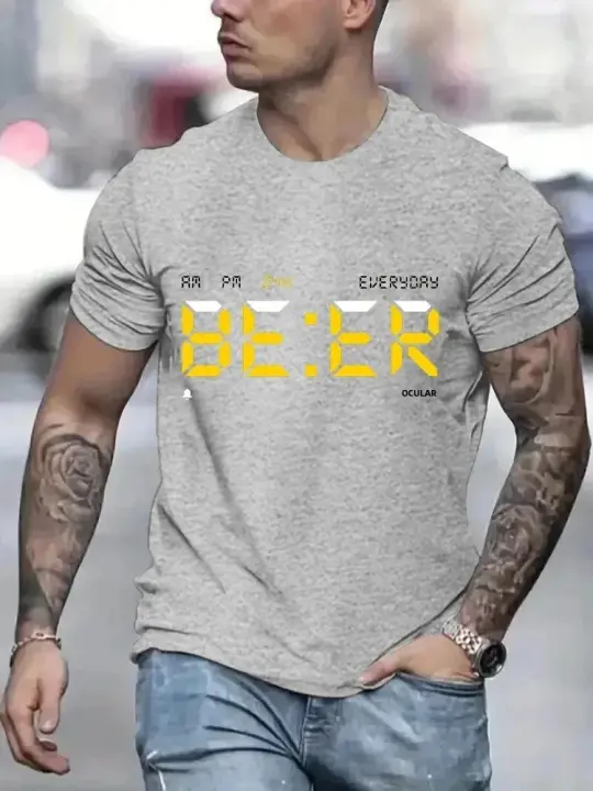 Camiseta Vintage Para Hombres "It Is Beer Time" Estilo Harajuku Oversize Cuello Redondo Manga Corta Transpirable Ligera Secado Rápido Protección Solar Moda Verano - 1