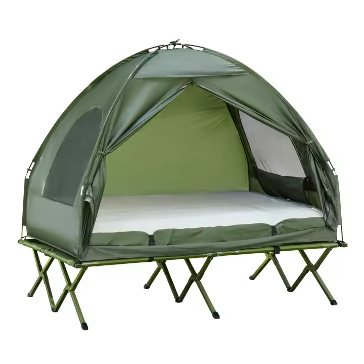Cama de camping Elevada con Tienda de cúpula y colchón de aire with Bomba, tafetán, Green, dimensiones 193x136x178 cm para Aventuras al Aire Libre - 1