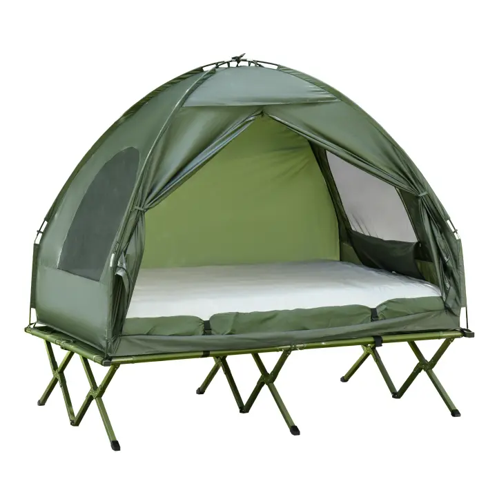 Cama de camping Elevada con Tienda de cúpula y colchón de aire with Bomba, tafetán, Green, dimensiones 193x136x178 cm para Aventuras al Aire Libre - 1