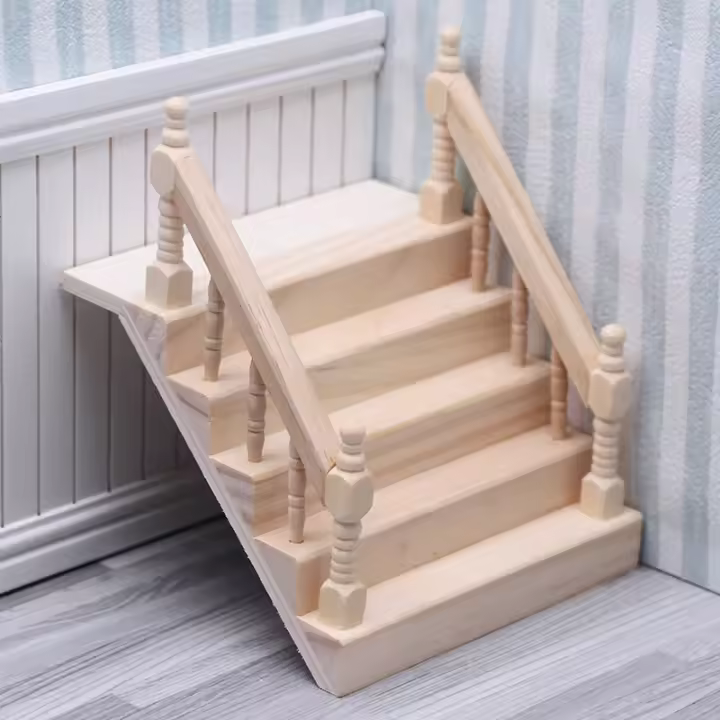 Miniatura De Escalera De Madera Para Casa De Muñecas 1:12 Escenografía De Escalera Sencilla Decoración De Habitación De Miniaturas - 1