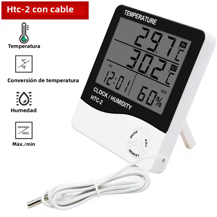 Medidor De Temperatura Y Humedad Digital HTC-1 HTC-2 Con Pantalla LCD Estación Climática Para Interior Y Exterior Higrómetro Y Termómetro - 1