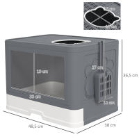 PawHut Arenero para Gatos con Cubierto Inodoro para Mascotas Desmontable con Caja de Almacenamiento Pala Cepillo 2 Puertas Entrada Principal y Salida Superior 48,5x38x36,5 cm Gris - details 2