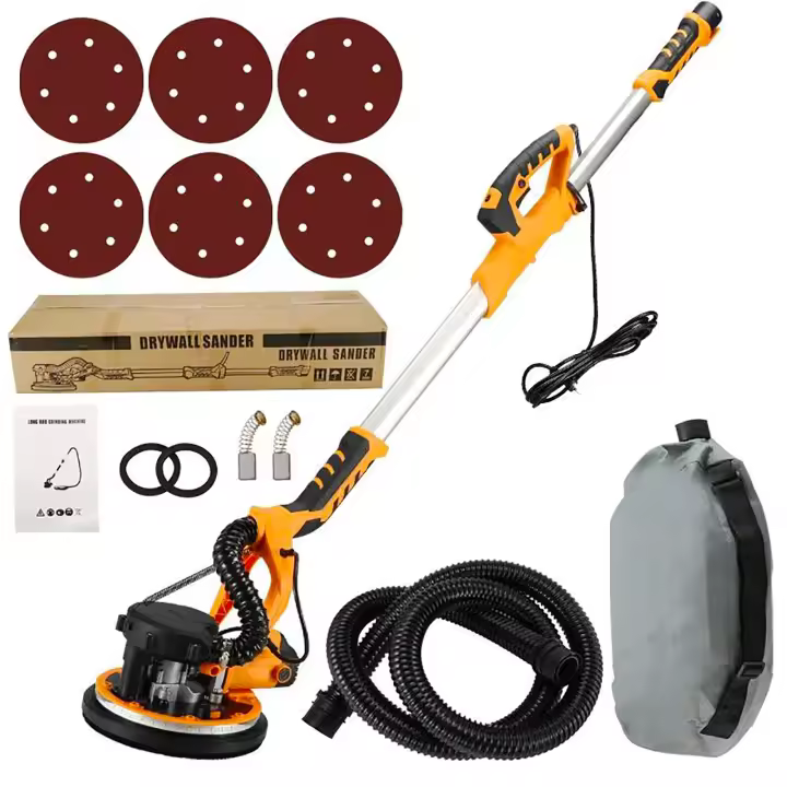 Lijadora de yeso eléctrica 1390W 225mm con sistema de aspiración automática sin polvo 6 velocidades regulables luz LED máquina lijadora de paredes y techos con mango telescópico para lijado de juntas masilla paneles de yeso Lijadora para yeso - 1