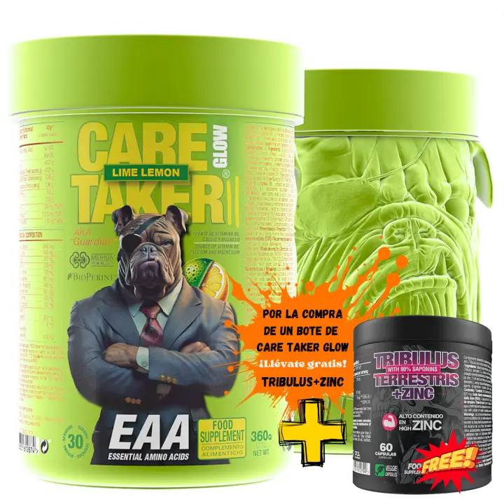 Caretaker II Glow® Aminoácidos esenciales de ZoomadLabs - Varios Sabores 360g + REGALO de bote TT + ZINC 60 caps 30 servicios - - 1