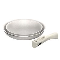 Juego de 8 pcs: 5 sartenes Ø18Ø20Ø24cm(x2)Ø28cm y 3 Cacerolas Ø16Ø18Ø20cm en aluminio prensado con revestimiento ILAG con 3 mangos extraibles - details 17