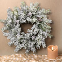 XIYA FLOWER Coronel De Navidad Artificial Con Pino Y Conos De Pino En Blanco Falso Ramas De Pino Y Polvo De Nieve Para Decoración Del Hogar - details 0