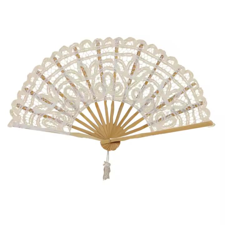 Lvory abanico de mano de encaje hecho a mano para mujer, decoración nupcial para fiesta de boda, Vintage - 1
