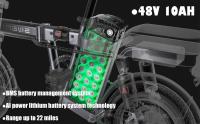 ENGWE T14 Bicicleta Eléctrica Plegable con Neumático de 14 Pulgadas, Motor sin Escobillas de 250W, Batería de 48V 10Ah, 25 km/h, velocidad máxima de 80km, Amortiguador triple, Freno de disco mecánico, rueda libre de 7 velocidades - Blanco - details 1