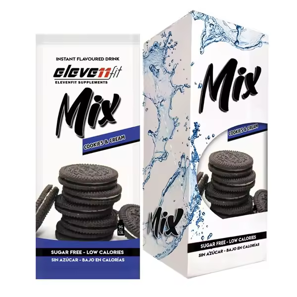 Eleven Fit Mix Instantáneo, Caja de 12 Sobres Sabor Cookies&Cream - Prepara 1.5L de Bebida Saludable - Sin Azúcar, Baja en Calorías y Carbohidratos - Ideal para Agua/Leche, Cocinar y Preparar Postres - Mejora tu Dieta - Apto para Adultos y Niños - 1