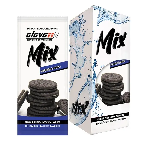 Eleven Fit Mix Instantáneo, Caja de 12 Sobres Sabor Cookies&Cream - Prepara 1.5L de Bebida Saludable - Sin Azúcar, Baja en Calorías y Carbohidratos - Ideal para Agua/Leche, Cocinar y Preparar Postres - Mejora tu Dieta - Apto para Adultos y Niños - 1