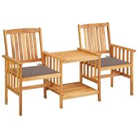 vidaXL Sillas y mesita de jardín con cojines madera maciza acacia en color Taupé/Estampado cuadros rojos/Gris y más | cómodas modernas ergonómicas para comedor cocina salón hogar - details 0