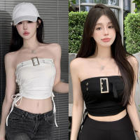 Top Corto Para Mujer Estilo Coreano Veraniego Color Sólido Sexy Y Club Poliéster Estirado De Medio Tamaño Para Jóvenes - details 0