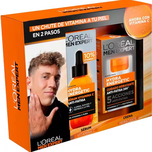 L'OREAL MEN EXPERT pack Hydra Energetic con crema cuidado hidratante anti-fatiga 24h vitamina C + magnesio + sérum facial anti-fatiga con vitamina C pura - 1
