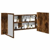 vidaXL Armario de baño con espejo y luz LED 100x12x45 cm en color Gris sonoma/Roble ahumado/Blanco y más | almacenamiento funcional diseño moderno para baño dormitorio sala - details 1