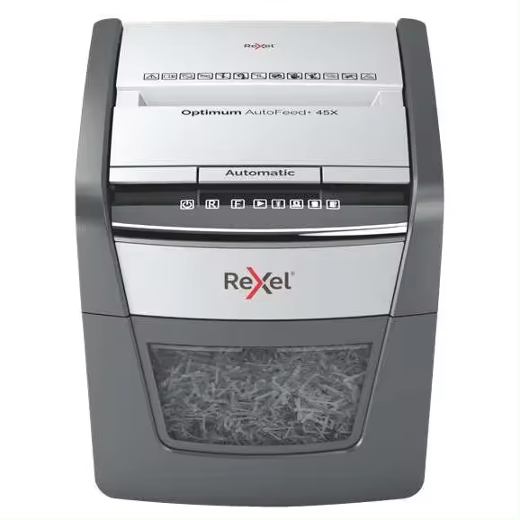 Rexel optimum autofeed 45x destructora automatica de corte en particulas- 20l - alimentacion automatica 45 hojas - ranura manual 6 hojas - anti atasco - 1