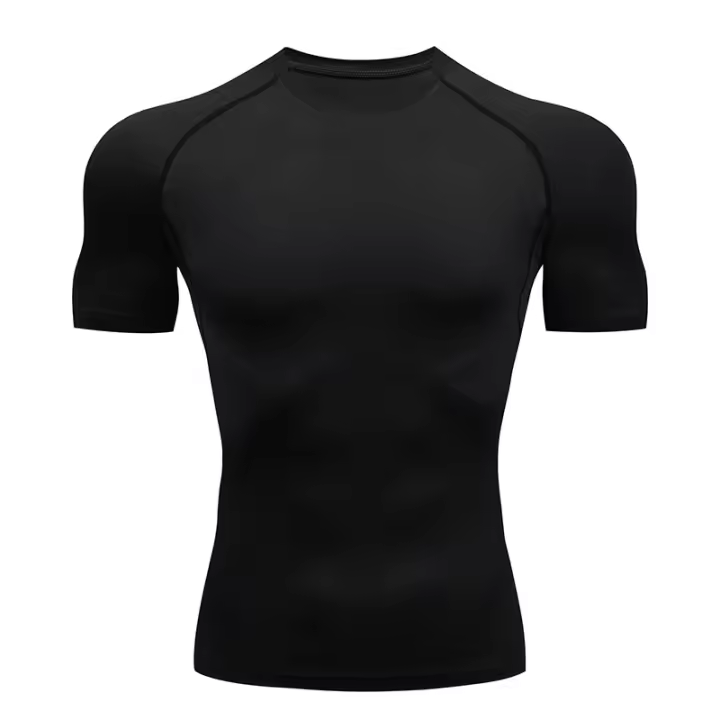 Camiseta De Compresión Para Hombre Fitness Entrenamiento De Correr En La Playa Secado Rápido Protección Contra Arrugas Sportswear De Gimnasio Manga Corta Ajustada - 1