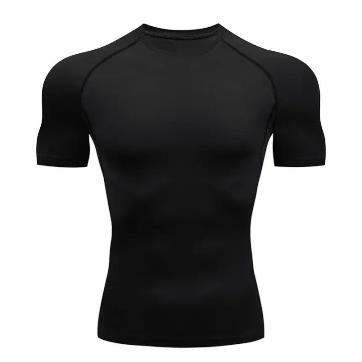 Camiseta De Compresión Para Hombre Fitness Entrenamiento De Correr En La Playa Secado Rápido Protección Contra Arrugas Sportswear De Gimnasio Manga Corta Ajustada - 1