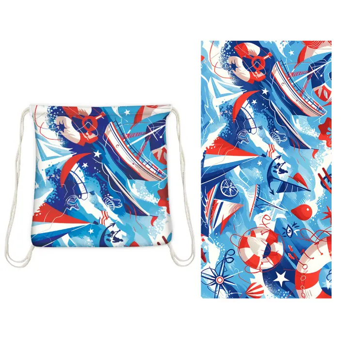 Toalla de playa europea y americana, bolsa integrada, mochila de almacenamiento portátil, toalla estampada, toalla de baño - 1