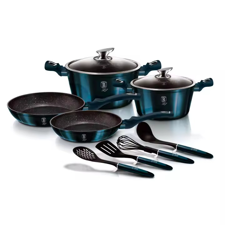 Berlinger Haus Aquamarine Batería Cocina Inducción 10 Piezas, Antiadherente Mármol sin PFOA, Aluminio, Cazuelas Sartenes, , Azul Marino - 1
