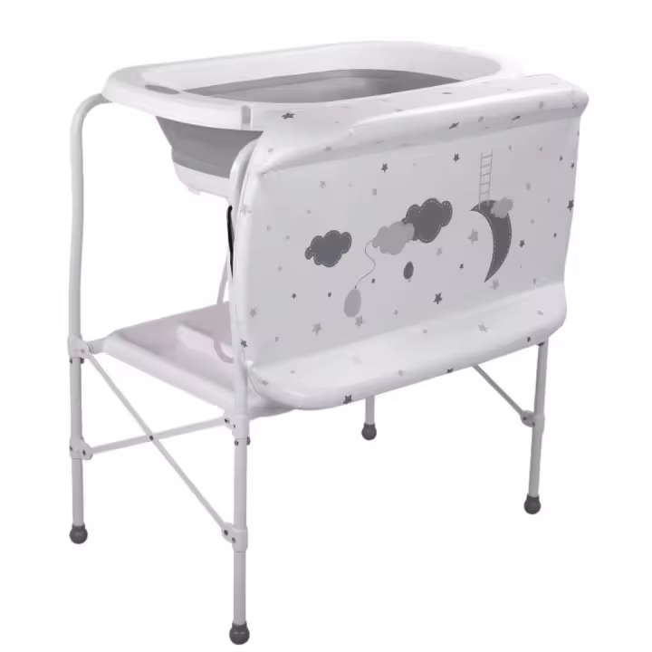 BATHBY Bañera bebé con patas Multifuncional 5 en 1 · Plegable con Soporte · Cambiador · Bandejas Organizadoras · Desagüe con Tubo y Soporte para Ducha (Gris Standard) - 1