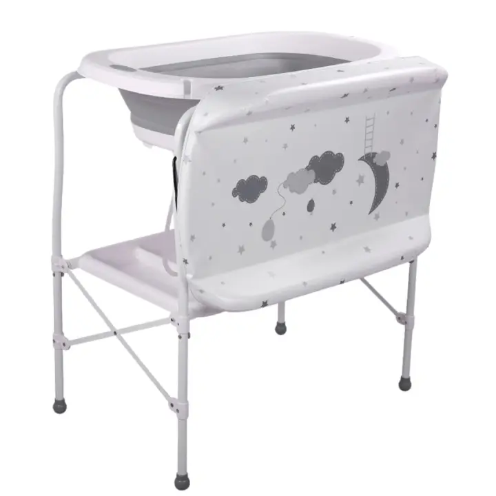 BATHBY Bañera bebé con patas Multifuncional 5 en 1 · Plegable con Soporte · Cambiador · Bandejas Organizadoras · Desagüe con Tubo y Soporte para Ducha (Gris Standard) - 1