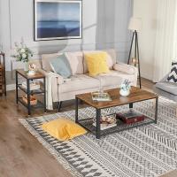 Mesa auxiliar con 2 estantes de malla, compacta y estable para salón, dormitorio y oficina, fácil montaje, estilo industrial, marrón rústico - details 5