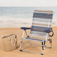 Silla playa plegable baja 5 posiciones a rayas azules y grises Aktive - details 1