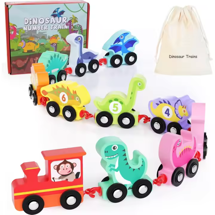 Juguetes Educativos, juego de tren Dinosaur de Madera with 0-10 números Coloridos, Juego para apprender a cuenta Trenes, Gift de Navidad - 1