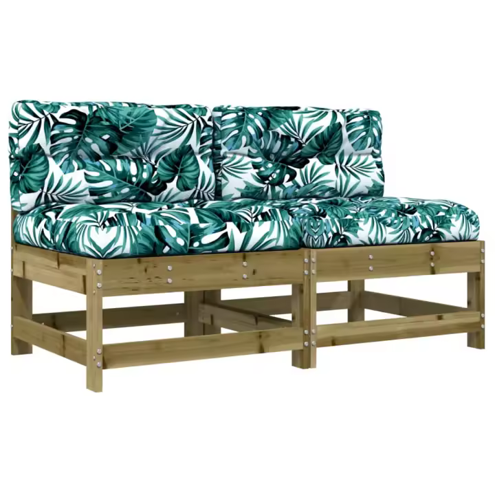 vidaXL Sofás centrales con cojines 2 uds madera de pino Pino natural, Pino blanco, Pino gris Conjunto Terraza Muebles Jardín Exterior Juego de Muebles de jardín Mueble Jardín Exterior Muebles de Salon Exterior - 1