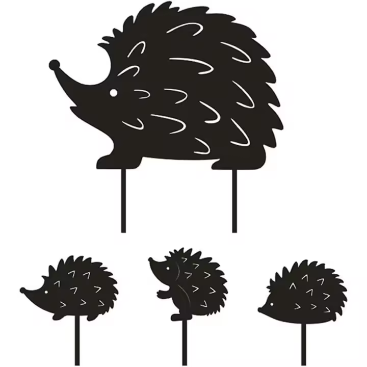 Juego de 4 estacas de metal para jardín con forma de erizo, adorno de jardín, decoración de jardín para exteriores, césped decorativo - 1